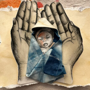 baby sleeping,wasted cloth,carcoal on paper, 2023